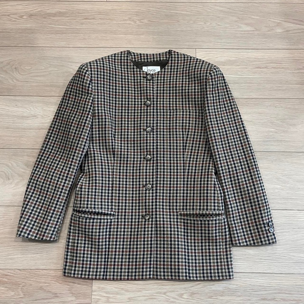 Vintage Wool Plaid Blazer Boxy Women S 90s Old Money Quiet Luxury Academia - Picture 2 of 6